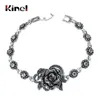 Charm Bracelets Kinel Vintage Rose Flower Crystal Bangles For Women Trendy Romantic Jewelry Silver Colour Fashion Bracelet1