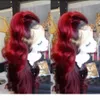 Partie 360 Frontal Long Body Wave Black Ombre Bourgogne Brésilien Red Brésilien Wig Synthetic Lace Front Perruque pour les femmes2397310