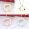 Fashion Brand Stainless Steel Jewelry with Zircon Round Ring Love Screw Pendant Necklace