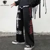 Aolamegs Pantaloni gotici da uomo Pantaloni sportivi casual giapponesi Graffiti Anime Punk Hippie Pantaloni a gamba larga Harajuku High Street Streetwear 220118