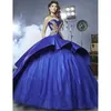 Luksusowe Gold Haft Koronki Quinceanera Dresses 2021 Royal Blue Satin Sweetheart Tiers Długa Suknia Balowa Sweety 16 Girls Prom Dress Al4411