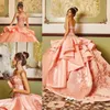 Coral Classy Beaded Plus Size Ball Gown Quinceaneraドレス
