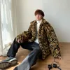 Mężczyźni Faux Fur Płaszcz Zimowe puszyste puszyste długie rękawy ciepłe kurtki Lopard Print Owezyjsza luksusowa kurtka Fur Fur Elegancka męska