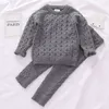 Herfst peuter jongens meisjes kleding set trui + broek 2 stks / pak baby gebreid pak dikke warme winter baby kleding 211224