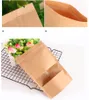 50 stks / partij Kraft Papieren Bag Geschenken Wrap Venster Zip Lock Lege Gedroogde Voedsel Fruit Thee Gift Pakket Zelf Afdichting Zipper Stand-up Tassen HH9-3727