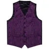 4PC Mens Silk Party Wedding Purple Paisley Solid Blom Waistcoat Vest Pocket Square Tie Slim Suit Set Barry.Wang BM- Y201026