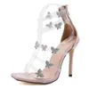 Сандалии плюс размер 41 бабочка горный хрусталь женщины кристалл прозрачные высокие каблуки Zip Stiletto квадратный носок свадебные туфли для женщин1