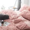 Pink White Fleece Fabric Winter Thick 20 Pure Color Bedding Set Mink Velvet Duvet Cover sheet Bed Linen Pillowcases 4/6pcs T200706