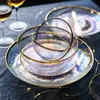 Luxury Rainbow Glass Dinner Plates Food Plates Desset Plate Cake Dish Salad Bowl Fruit Bowls Food Storage Glassware Dinnerware 201217