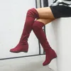 Hot koop vrouwen herfst winter booties dames mode wig schoenen over de knie dij hoge suède lange laarzen