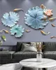 Lotus Leaf Restaurant decorative painting Decorative Objects porch corridor light luxury 3D three-dimensional flowers bedroom wall clock hanging paint