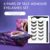 Newest Fashion 6 Pairs Self-adhesive False Eyelashes Set Thick Natural Long Curling Fake Lashes With Eyeliner + Tweezer Drop Shipping