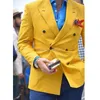 Yellow Slim Fit Mens Blazer with Double Breasted Italian Fashion Style Tops Suit Jacket for Singer Prom Stage Coat Male Costume 220310