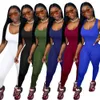 Designer style 2022 femmes mode bodycon combinaison col en U multi couleur élastique pantalon sans manches solide Slim barboteuses combinaisons