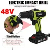 Trådlös elektrisk borrskruvmejselhammare 48v Uppladdningsbart 19 Vridmoment Dual Speed ​​Power Tools med 2 Batteri 201225