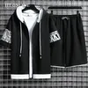 Mode Mäns Sats Hooded Summer Casual Sportkläder Män Kortärmad Zipper Toppar + Shorts 2 Piece Hip Hop Streetwear Male Tracksuit 220308