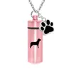 Aluminium Alloy Pet Dog Paw Charm Cylinder Urn Halsband För Ashes Minnesmärke Keepsake Hänge Cremation Smycken med Fill Kit