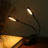10 LED 2 couleurs de lumière 3 modes d'éclairage Lampe de table Lampe de bureau avec base de clip de serrage Flexible Bendable Bendy Tube Alimenté par batterie