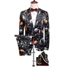 Men's Suits & Blazers British Style Casual Terno Masculino Fashion Dress 2pc Suit Coat Pant Designs Flower Blazer Set Slim Fit Men Clothing1
