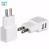 EU/US Plug Dual USB 2 Port Mobile Phone Travel Home Wall Charger Adapter 2A/1A For Samsung LG HTC Sony White Black 50PCS