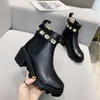 Damen Knöchelstiefel Kristall Diamant Stickerei Chunky Ferse Plattformschuhe Punk Gürtel Schwarz 2stall 2farben Neue 2022