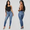 2021 European and American women's skinny high stretch ripped jeans pencil pants