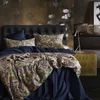 Blad Floral Birds Duvet Cover Set Shabby Navy Blå Egyptisk Bomull Bed Sheet 4 stycken Sängkläder med dold dragkedja Pillow Sham T200706