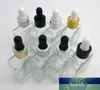 Whole- 10 X 1OZ Clear Square Glass Dropper Bottle Small 30ML Clear Glass Bottle with Pipette Dropper299c