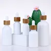 Empty White Porcelain Dropper Bottles Vials 10ml 15ml 20ml 30ml 50ml 100ml with Bamboo Cap for Essential oils Cosmetics Packing