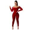 Бархатные комбинезоны Rompers Elegant Womens Bandage Комбинезон с длинным рукавом Теплый ночной вечеринка зима сексуальная с плеча1