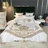 New White Luxury European Royal Gold Embroidery 60S Satin Silk Cotton Bedding Set Duvet Cover Bed Linen Fitted Sheet Pillowcases 201211