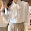 New Arrival Shirt Womens Blouse Vintage Work Casual Tops Chiffon Bow Elegant Loose Women Business Shirts W220308