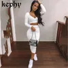 white Sexy Two Piece Set V-neck Long Sleeve Crop Top Long Skirt Set Party Clothing Sets Outfit Women Two Piece Outfits 20201
