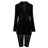 Conjunto de traje negro inspirado en Ciara Amas Blazer con paneles transparentes y leggings capri transparentes LJ200907