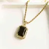 IVIAPRO Fashion Jewelry Gift 18K Gold Plated Personalized Black Gemstone Pendant Golden Chain Charm Stainls Steel Necklace