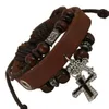 Pulseira multicamada pulseira jóias infinito couro envoltório bracelete mulheres homens couro jesus bracelete cruz