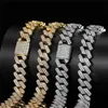 15mm 16-24inch Mens Bling Chains Gold Plated Top CZ Diamond Stone Cuban Chain Necklace Bracelet for Men Women Hip Hop Chains