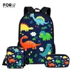 Forudesigns Cartoon Dinosaur School Bags för Girls Barnskolan Ryggsäck 3PCS / Set Barn Skolvaror Ortopediska Tjej Ryggsäckar LJ201225