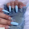 Fake nails overhead with glue coffin artificial nails tips with designs press on nail false set professional nail art tool