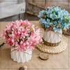 Set di fiori artificiali nordici (fiore + vaso) Vaso in ceramica con corda di canapa, rosa, piante artificiali, decorazione di nozze in vaso, fiori finti 201222