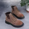 Venda quente-botas feminina 2019 outono inverno novo lace up redondo Toe British tornozle botas para mulheres sapatos mulher rebanho retro senhoras