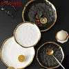 Ceramic Dinner Plate Gold Inlay Snack Dishes Luxury Gold Edges Plate Dinnerware Kitchen Plate Black White Set 201217