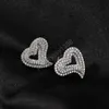 Hip Hop Claw Set CZ Stone Bling Ice Out 3 Layers Heart Stud Earrings for Men Women Unisex Lovers Jewelry