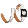 4 ألوان مزدوجة الدائرة حزام ساعة ذكية من الجلد لساعة Apple Watch متوافق مع iWatch Series 1 2 3 4 5 6 7 8 عصابات الملحقات الذكية 38 مم 40 مم 44 مم 45 مم