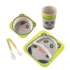 5 pezzi Set da tavola per bambini Cartoon Fibra di bambù Ciotola + Tazza + Cucchiaio + Piatto + Forchetta Piatti per l'alimentazione Stoviglie Y200111