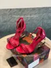 Damen-Sandalen mit Buchstabenabsatz, modisch, ein Wort, echtes Leder, genähte High Heels, 9 cm, Sandalen, Luxus-Hochzeitsfeierkleid-Schuhe, Versandkartongröße 34–42