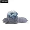 Cootelili Winter Women Home Slippers com Faux Fur Fashion Shoes Quente Mulher Slip On Flats Flower Flor Flats Slippers 3641 Y201026