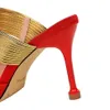 2020 Женщины 8.5cm Высокие каблуки стилет атласная Сандалии Lady Sexy Gold ремень мулов Насосы Слайды Scarpins Heels Шелковый Пром партии обувь 0928