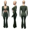 Women Sexy Flare Jumpsuit Long Sleeve Bind Rompers Elegant Fashion Slim Pullover Comfortable Clubwear Overalls K7783