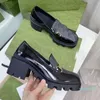 Classic Dress shoes Designer leather letter Thick heel high heels cowhide Metal Button platform women shoe spring autumn boat SHoes